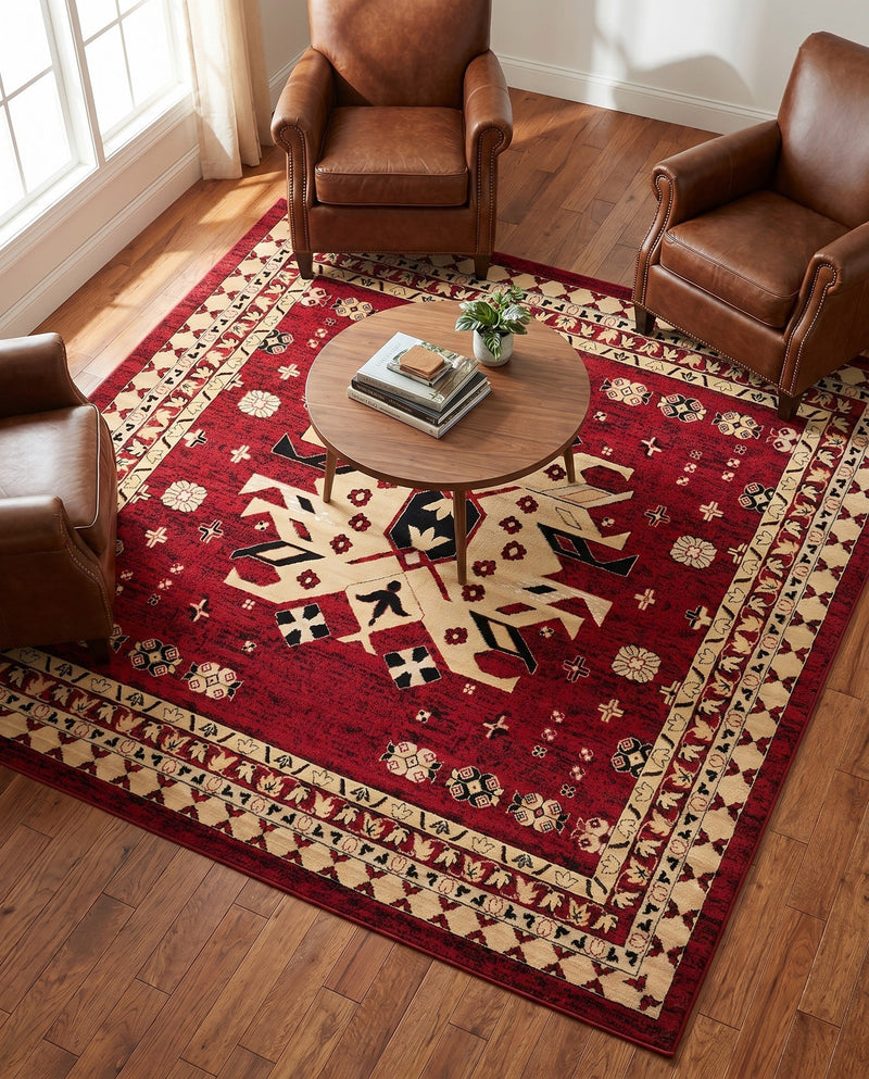 Tabriz Tapestries Collection Area Rug - Azerbaijan (Red) Square Red  lifestyle 32
