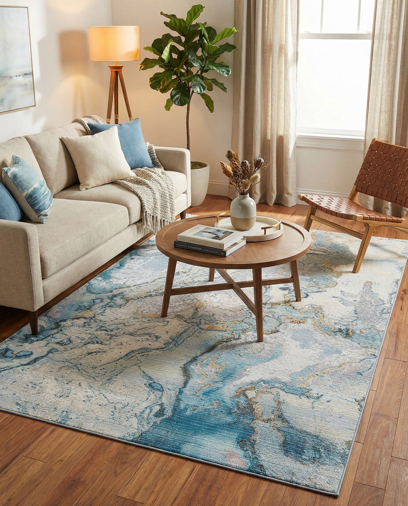 Urban Terrace Collection Area Rug -  Vertex Rectangle Blue and Ivory  lifestyle 22