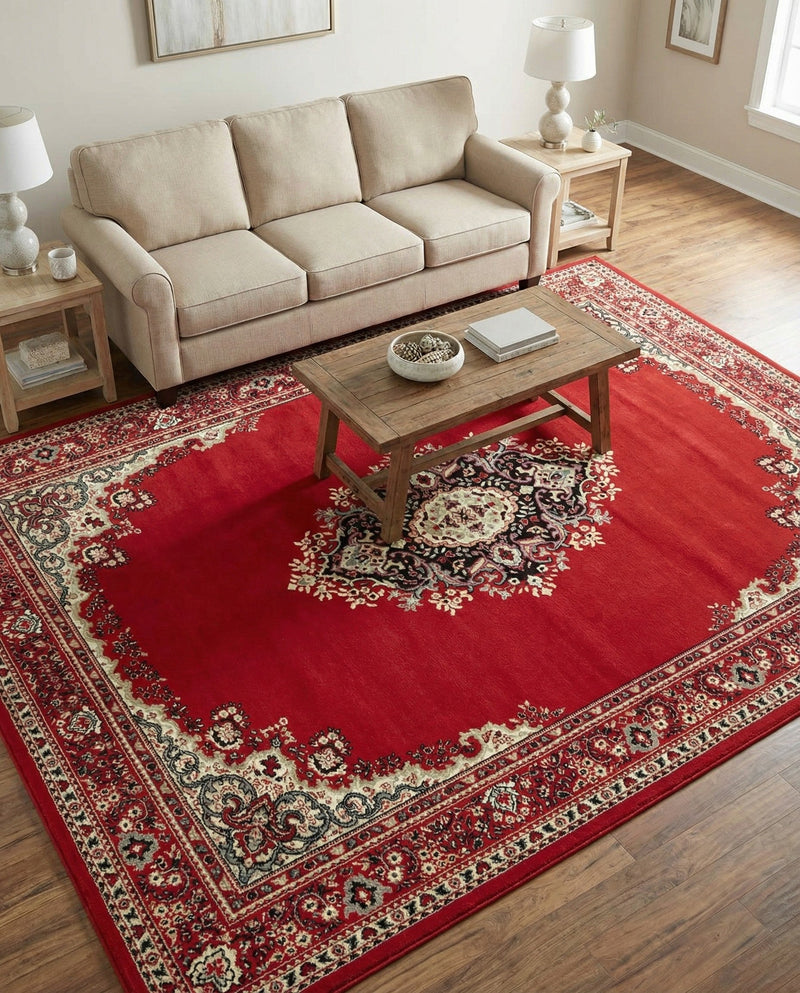 Tabriz Tapestry Collection Area Rug - Azerbaijan (Red) Rectangle Red  lifestyle 19