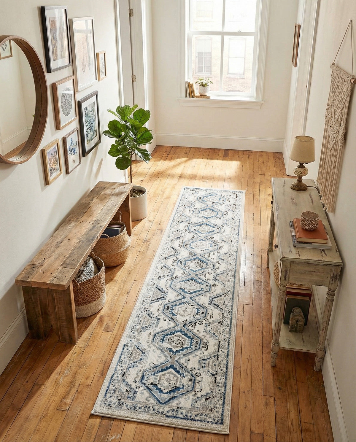 Savannah Elegance Collection Area Rug -  Tybee (Ivory Aqua) Runner Ivory Aqua  lifestyle 87