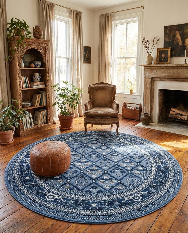 Horizon Collection Area Rug -  Aurora Round Blue  lifestyle 80