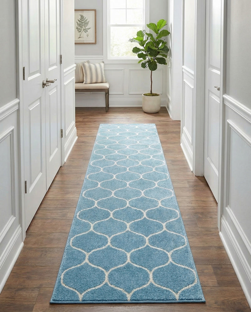 Trellis Mosaic Collection Area Rug -  Pergolatown (Light Blue) Runner Light Blue  lifestyle 48