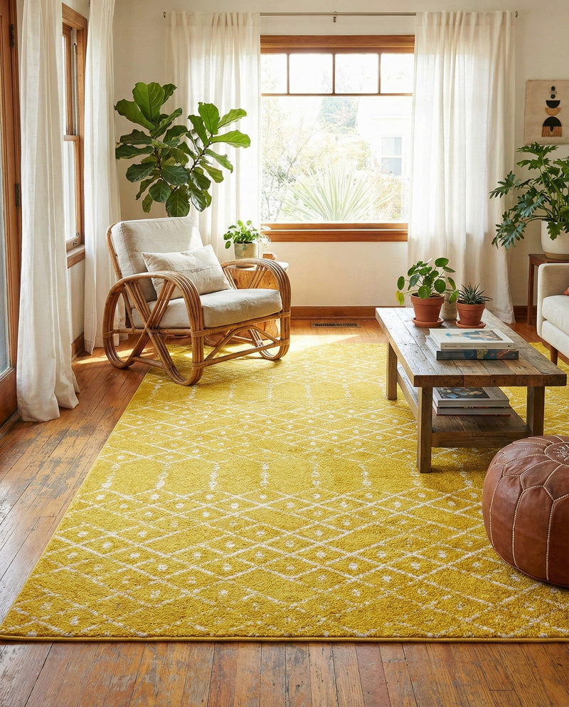 Marrakesh Lattice Collection Area Rug - Casablanca (Yellow) Rectangle Yellow  lifestyle 12