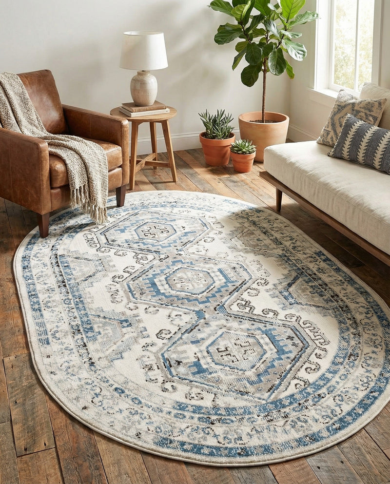 Savannah Elegance Collection Area Rug -  Tybee (Ivory Aqua) Oval Ivory Aqua  lifestyle 78