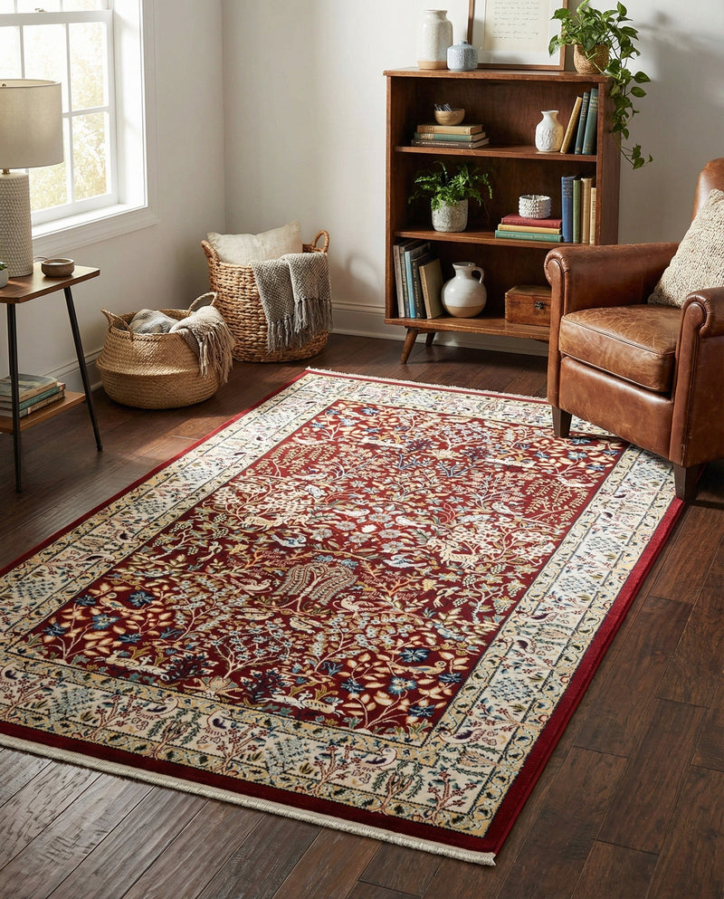 Persian Elegance Collection Area Rug -  Kerman (Burgundy) Rectangle Burgundy  lifestyle 12