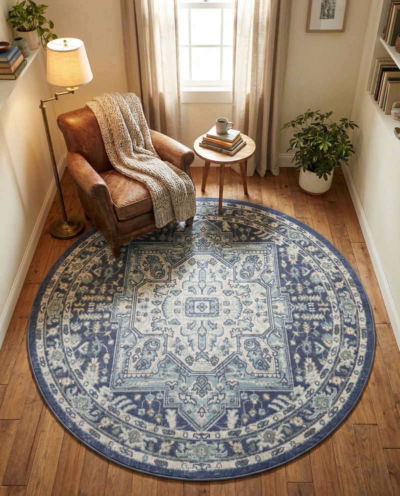 Savannah Series Collection Area Rug - Charleston (French Blue) Round French Blue  lifestyle 57