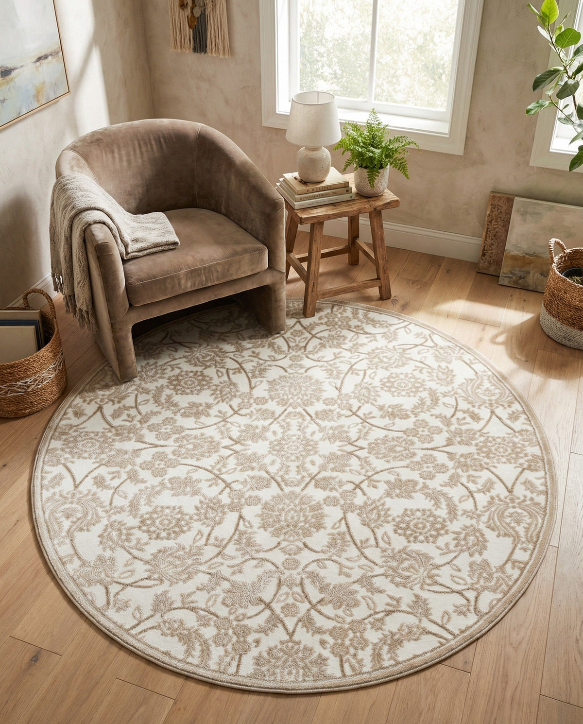 Andes Summit Collection Area Rug -  Chimborazo Round Snow White  lifestyle 128