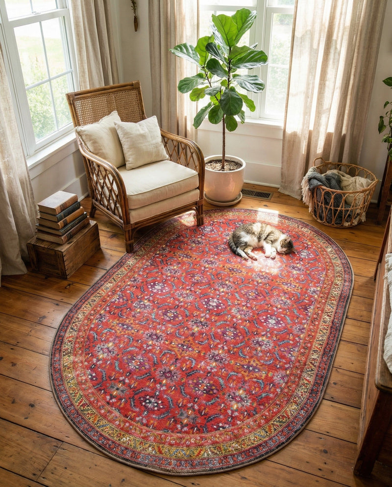 Heritage Elegance Collection Area Rug -  Fontainebleau Oval Red  lifestyle 46