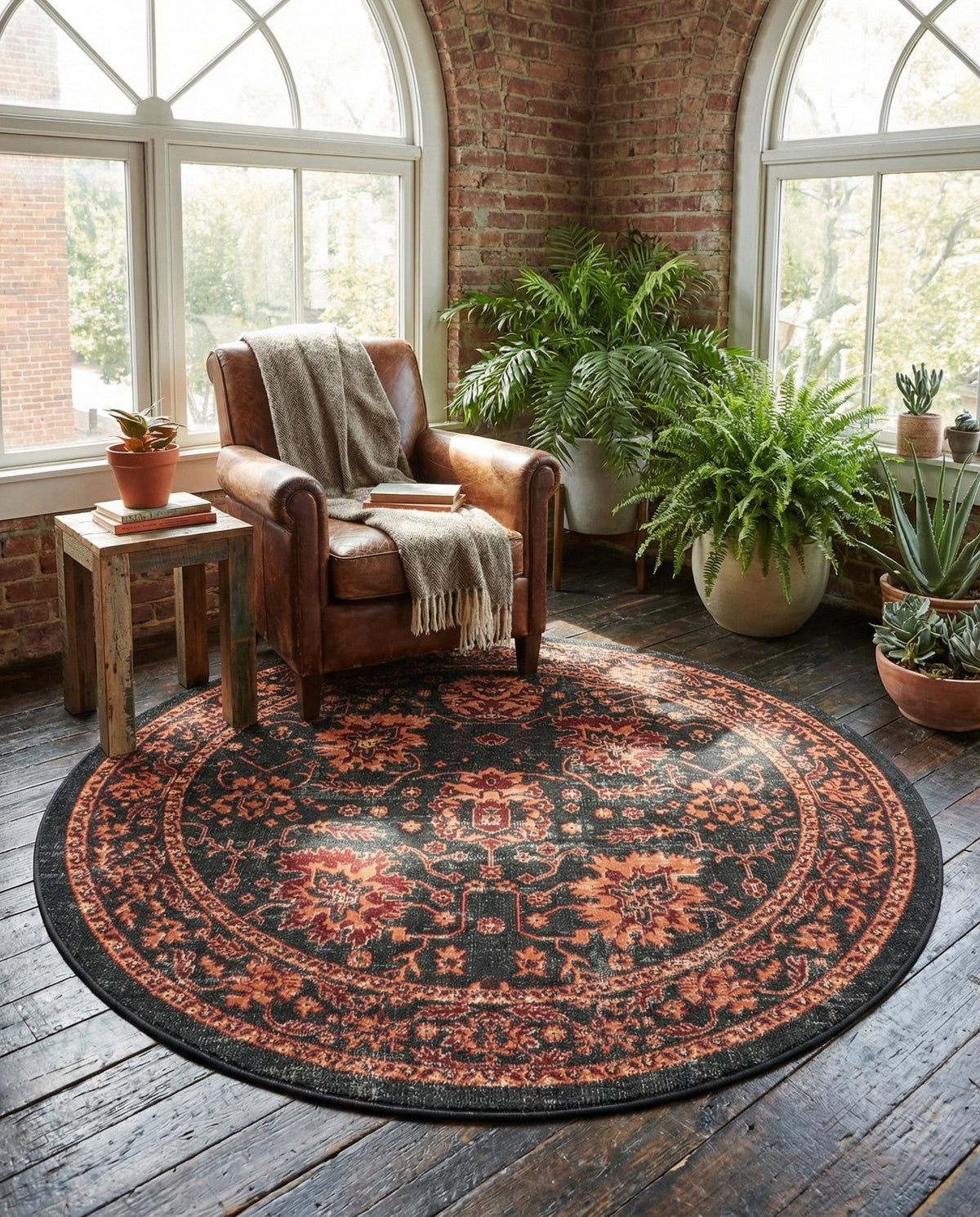 Geneva Terrace Collection Area Rug -  Lausanne Round Black  lifestyle 184