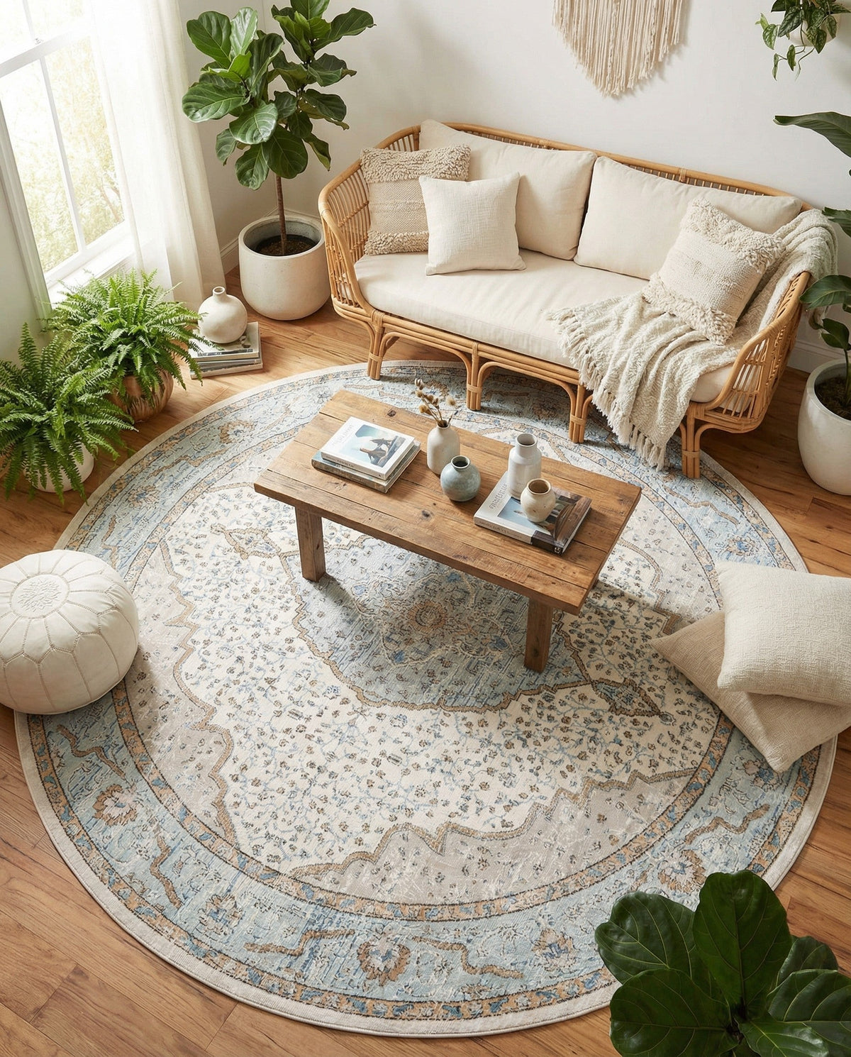 Mykonos Manor Collection Area Rug - Delos Round Blue  lifestyle 130