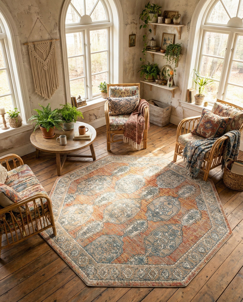 Seville Stripes Collection Area Rug -  Granada (Brick Red) Octagon Brick Red  lifestyle 56