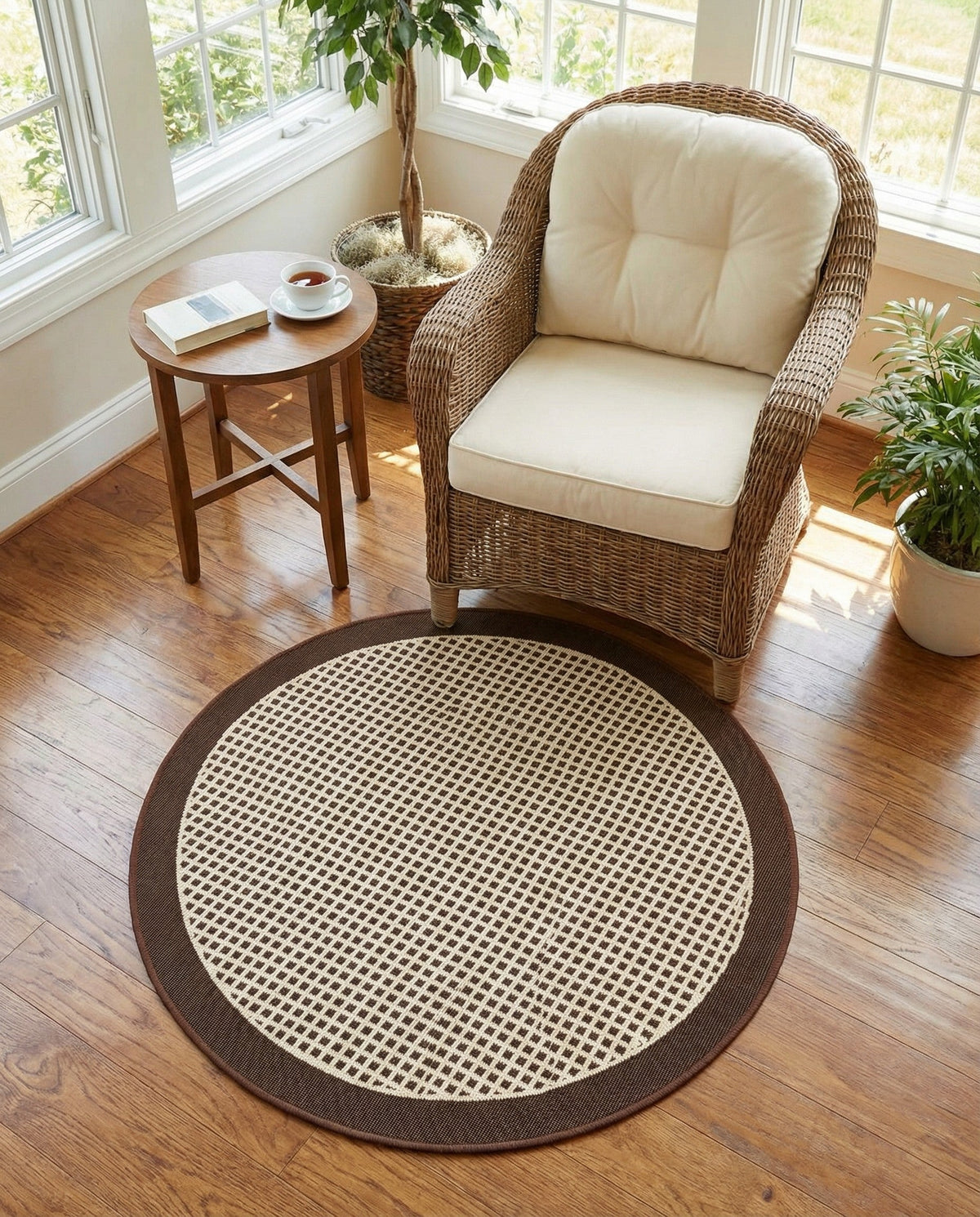 Terrace Fringe Collection Area Rug - Oceanside Round Brown  lifestyle 68