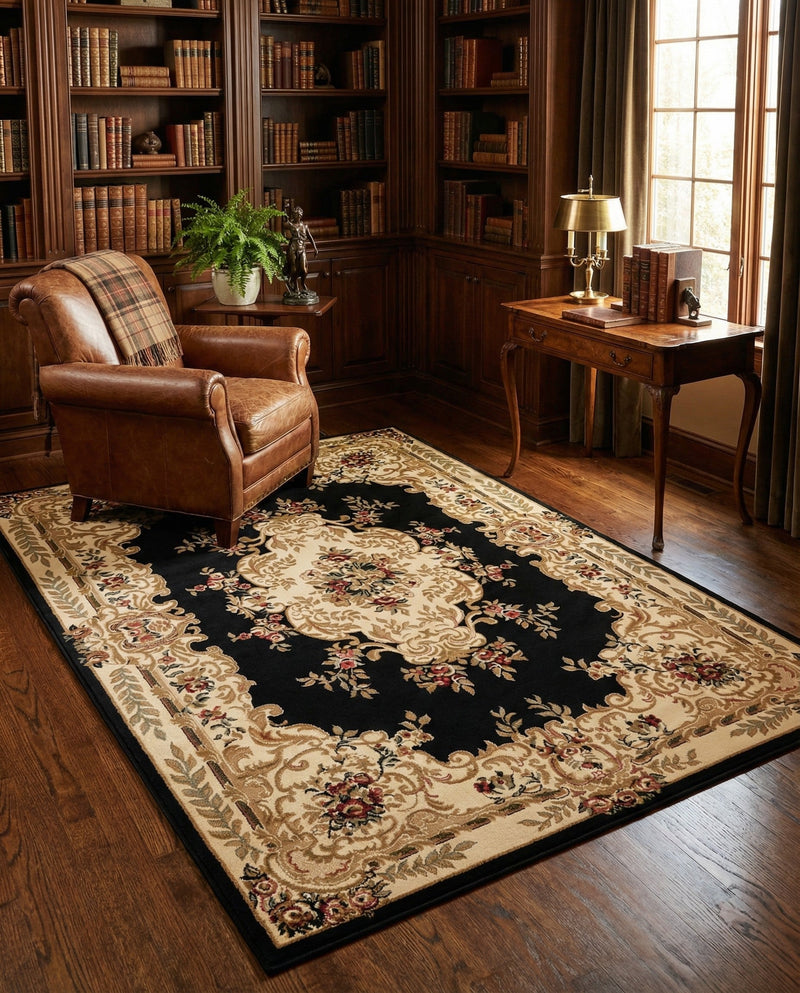 Versailles Elegance Collection Area Rug -  Vincennes Rectangle Black  lifestyle 47