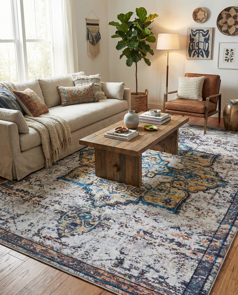 Baroque Era Collection Area Rug - Versailles (Sea Salt White) Rectangle Sea Salt White  lifestyle 29