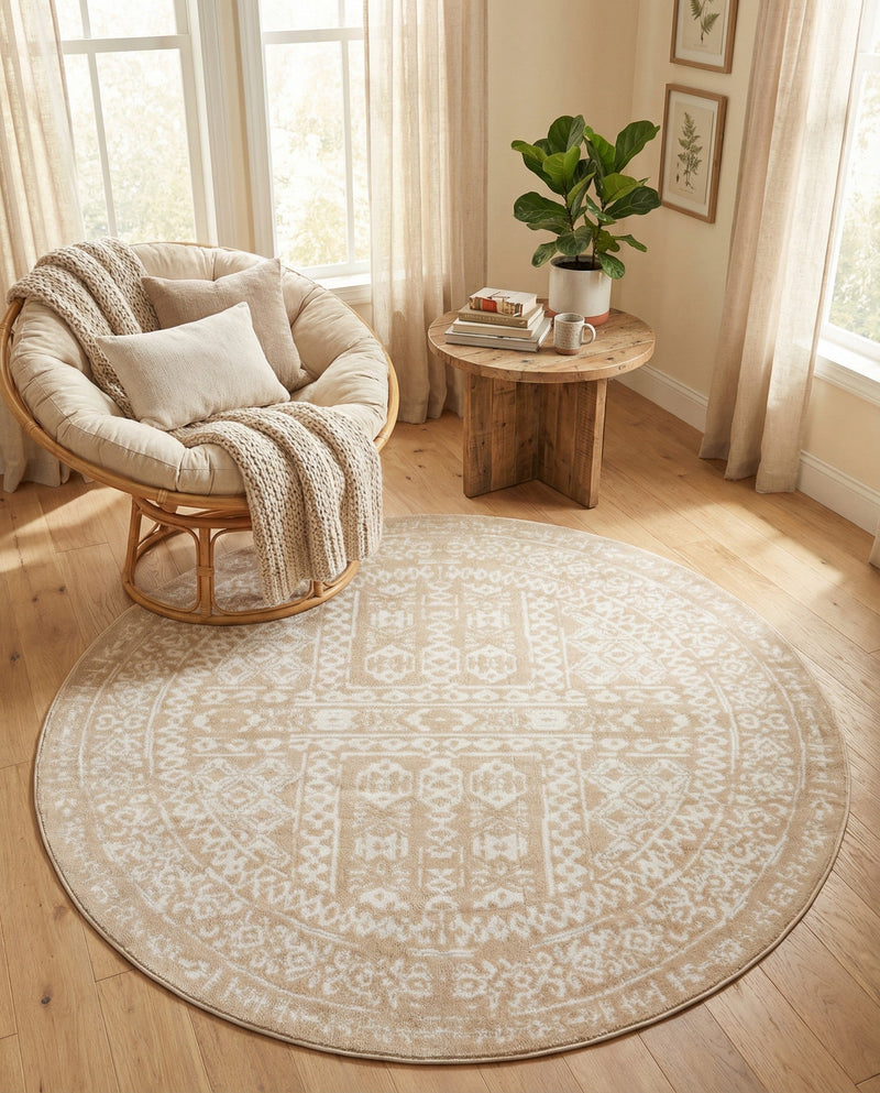 Cambridge Classics Collection Area Rug - Trinity (Beige) Round Beige  lifestyle 62
