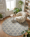 Lattice Gardens Collection Area Rug -  Bloomfield (Light Gray) Round Light Gray  lifestyle 66