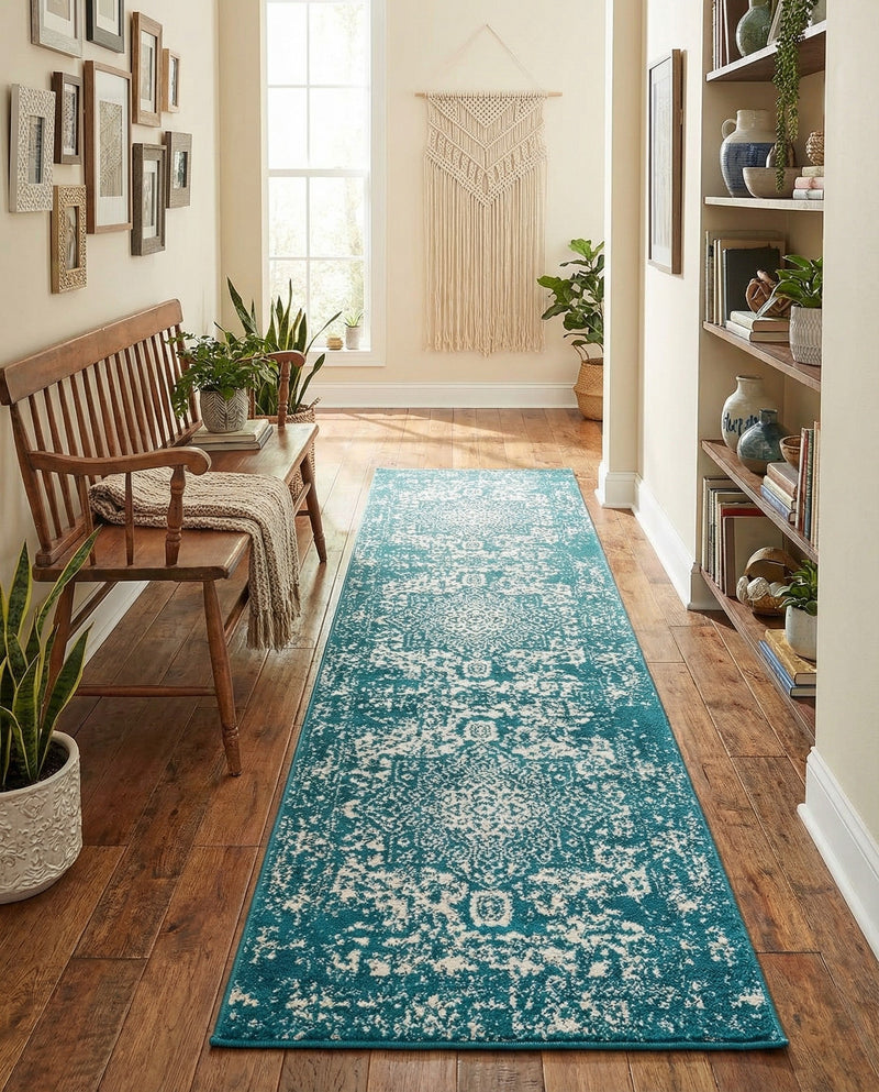 Georgetown Rugs Collection Area Rug - Dupont (Turquoise) Runner Turquoise  lifestyle 48