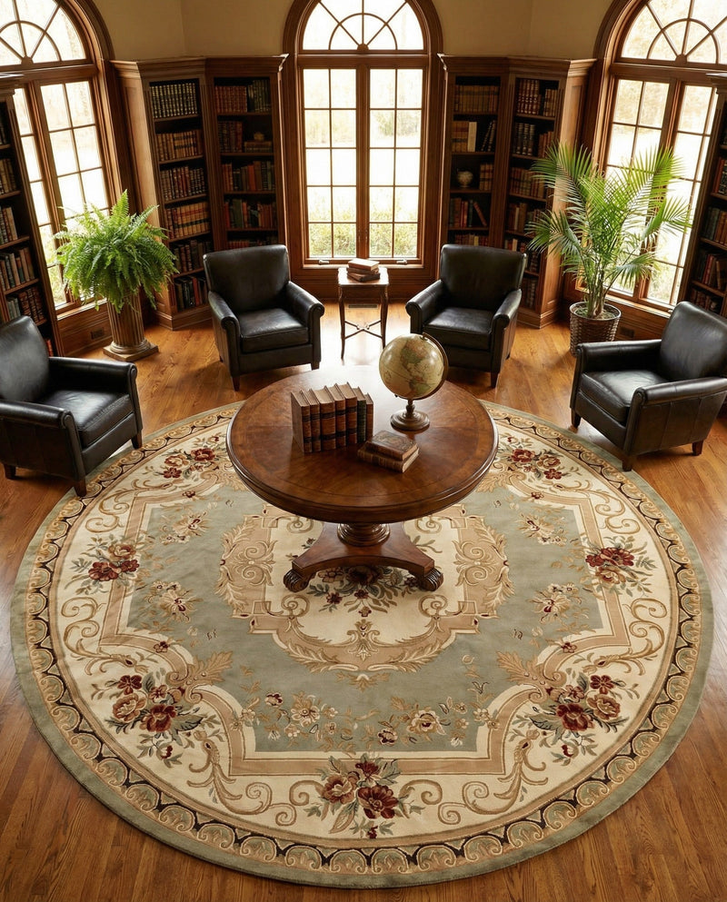 Versailles Elegance Collection Area Rug -  Louveciennes (Green) Round Green  lifestyle 82