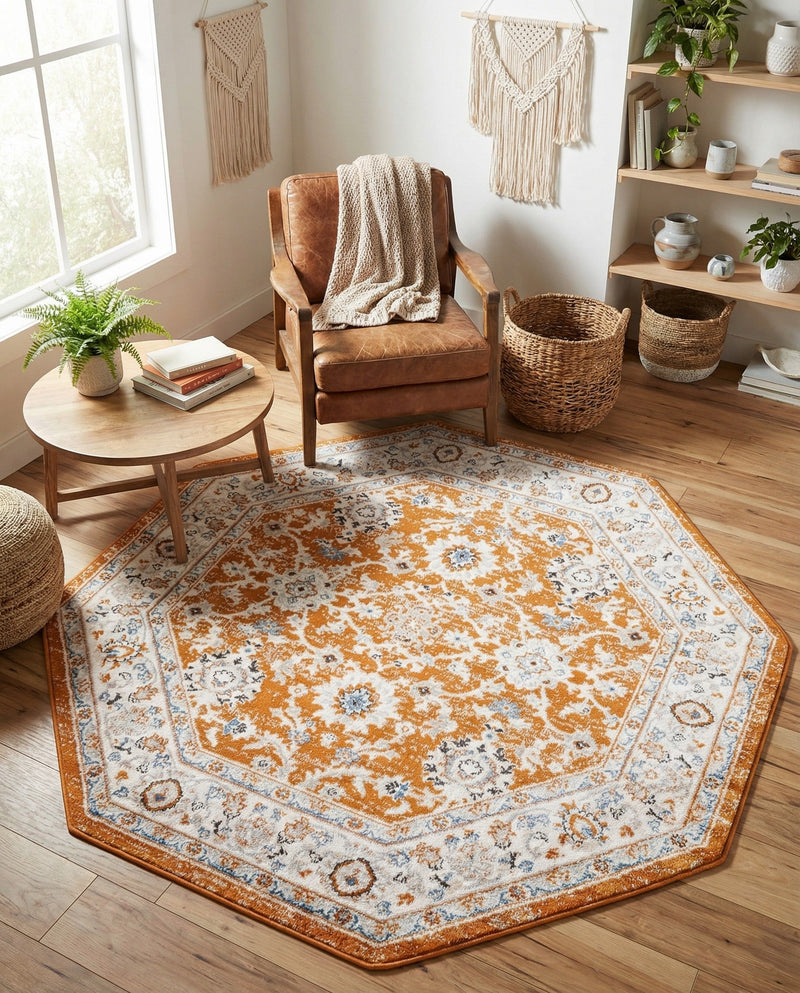 Savannah Elegance Collection Area Rug - Augusta (Rust Red) Octagon Rust Red  lifestyle 62