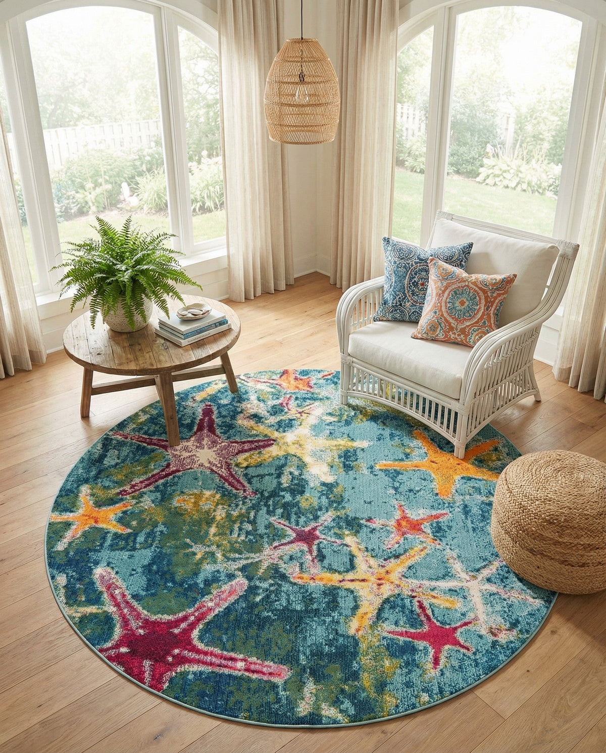 Sorrento Shores Collection Area Rug - Positano Round Navy Blue  lifestyle 101