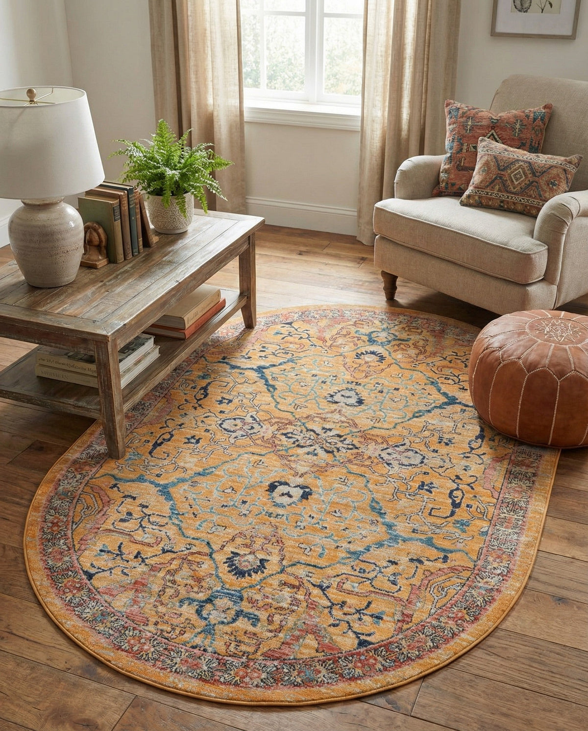 Seville Stripes Collection Area Rug -  Malaga (Yellow) Oval Yellow  lifestyle 81