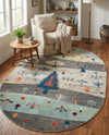 Colorburst Oasis Collection Area Rug -  Mosaic Oval Ivory Gray Blue  lifestyle 44