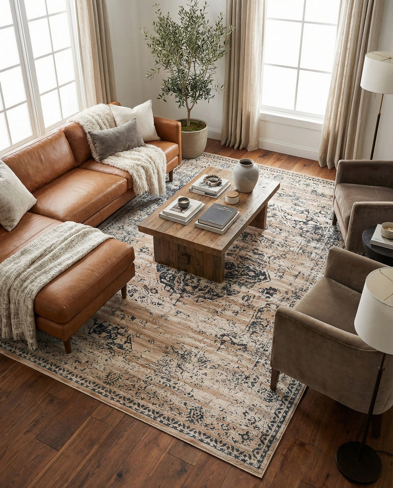 Coastal Manor Collection Area Rug -  Dunes Rectangle Dark Blue  lifestyle 16