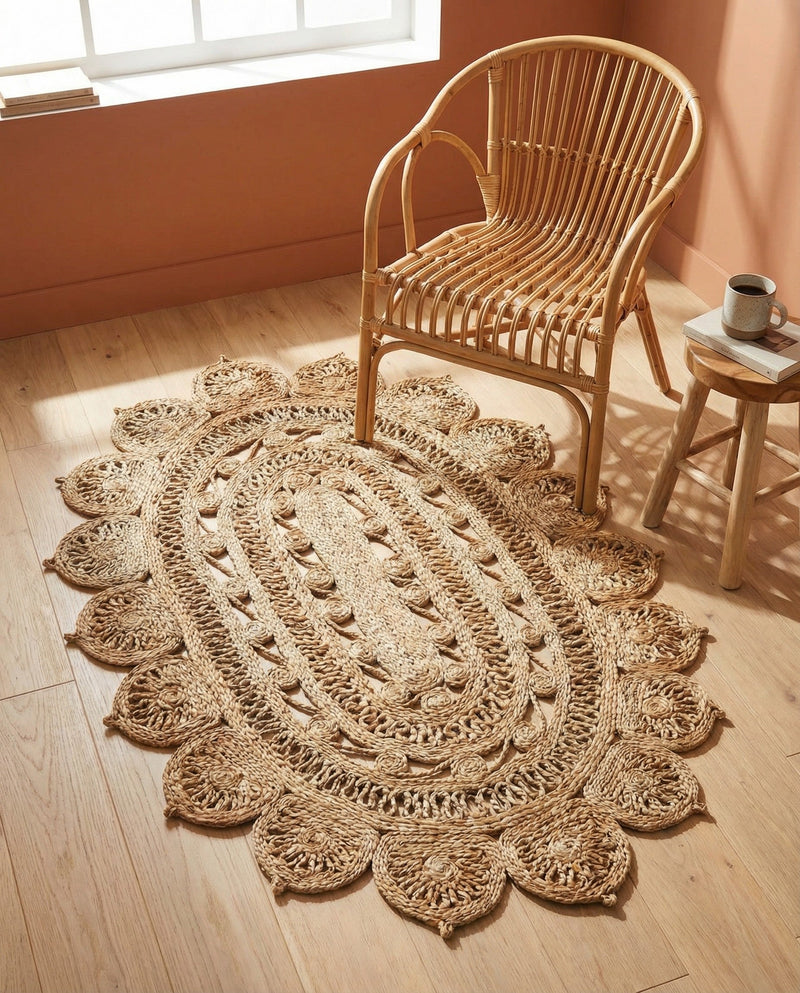 Woven Seaside Jute Collection Area Rug - Coastalhaven (Natural) Oval Natural  lifestyle 26