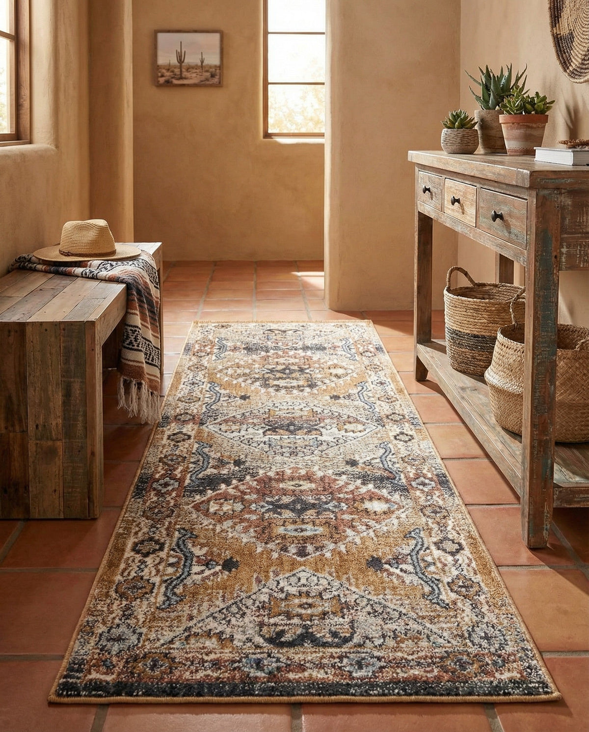 Desert Modern Eco Rug Series Collection Area Rug -  Navajo Runner Khaki Gray  lifestyle 81