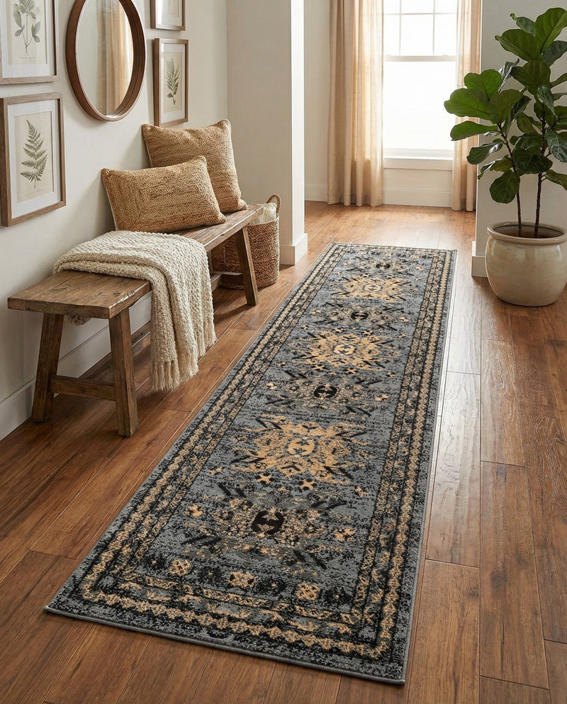 Tabriz Tapestries Collection Area Rug - Azerbaijan (Gray) Runner Gray  lifestyle 37