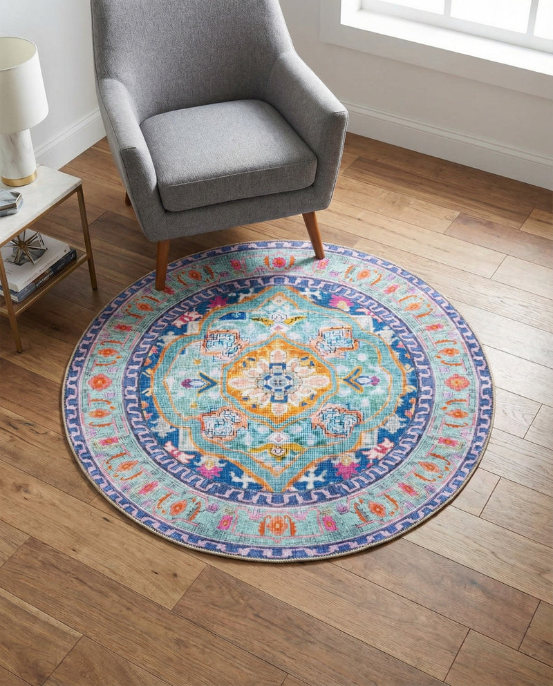 Heritage Elegance Collection Area Rug -  Taj Round Blue  lifestyle 70