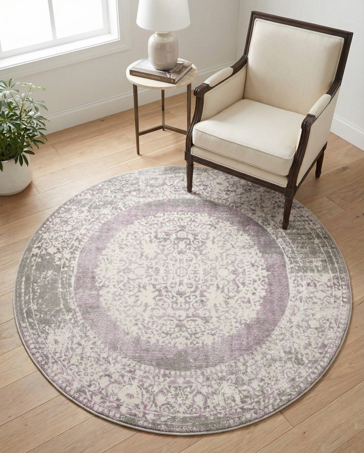 Rustic Charm Revival Collection Area Rug -  Meadowland Round Purple  lifestyle 142