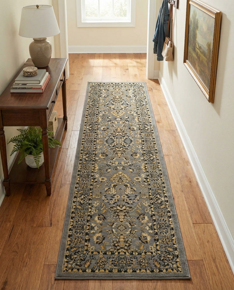 Isfahan Elegance Collection Area Rug - Naghsh-e Jahan (Gray) Runner Gray  lifestyle 51