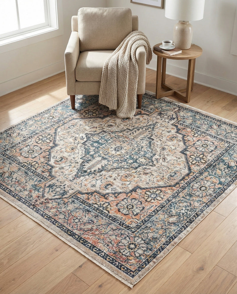 Seville Stripes Collection Area Rug - Cadiz (Blue) Square Blue  lifestyle 65
