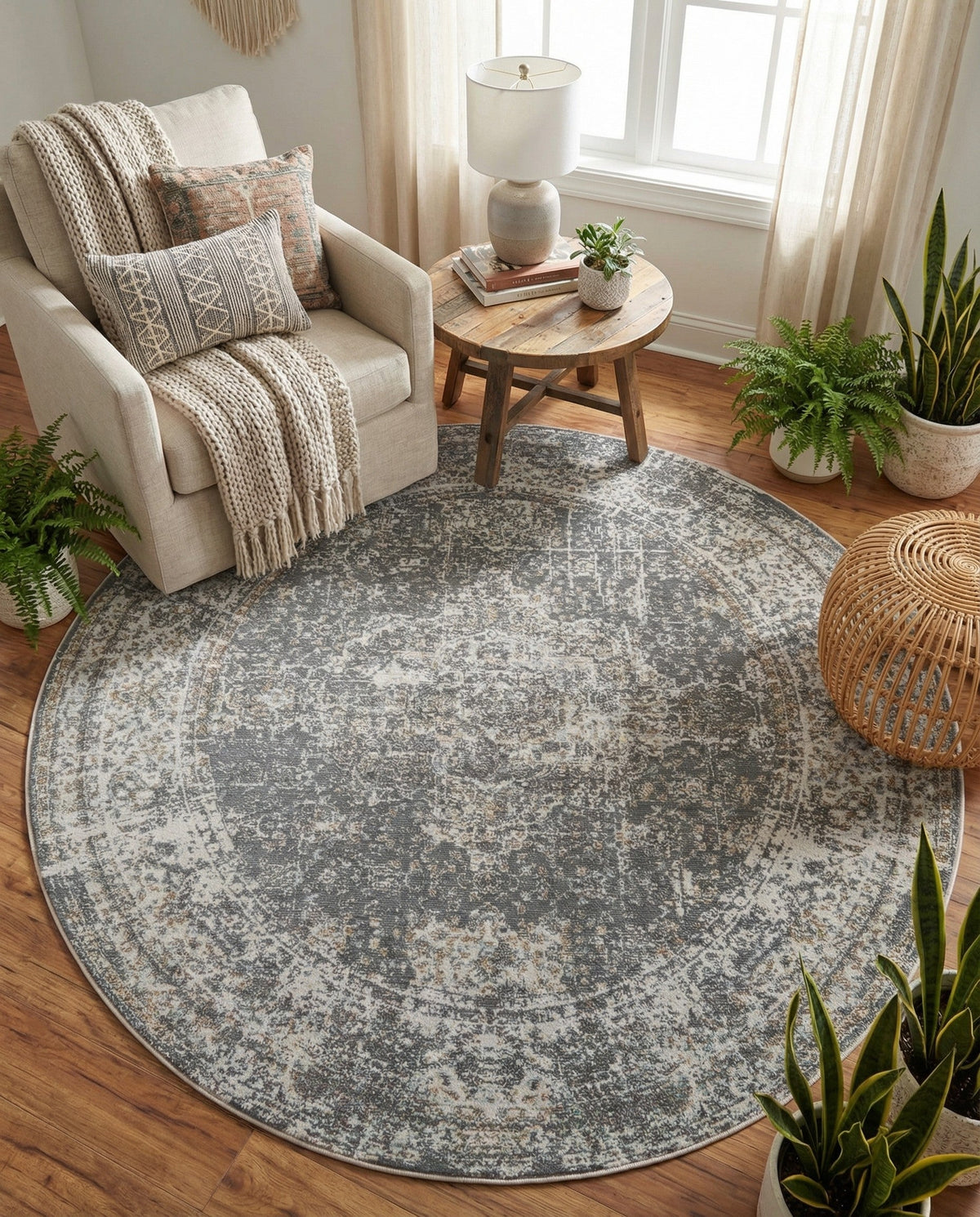 Caribbean Breeze Collection Area Rug -  Utila Round Fume Gray  lifestyle 78