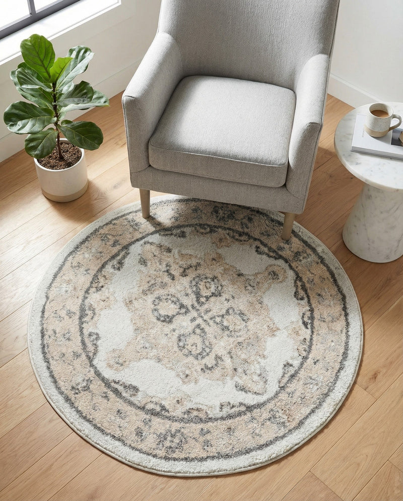 Beverly Grove Collection Area Rug -  Fairfax (Ivory) Round Ivory  lifestyle 63