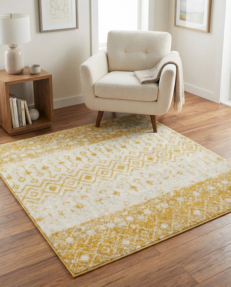 Mediterranean Lattice Collection Area Rug -  Casablanca (Ivory and Yellow) Square Ivory and Yellow  lifestyle 87