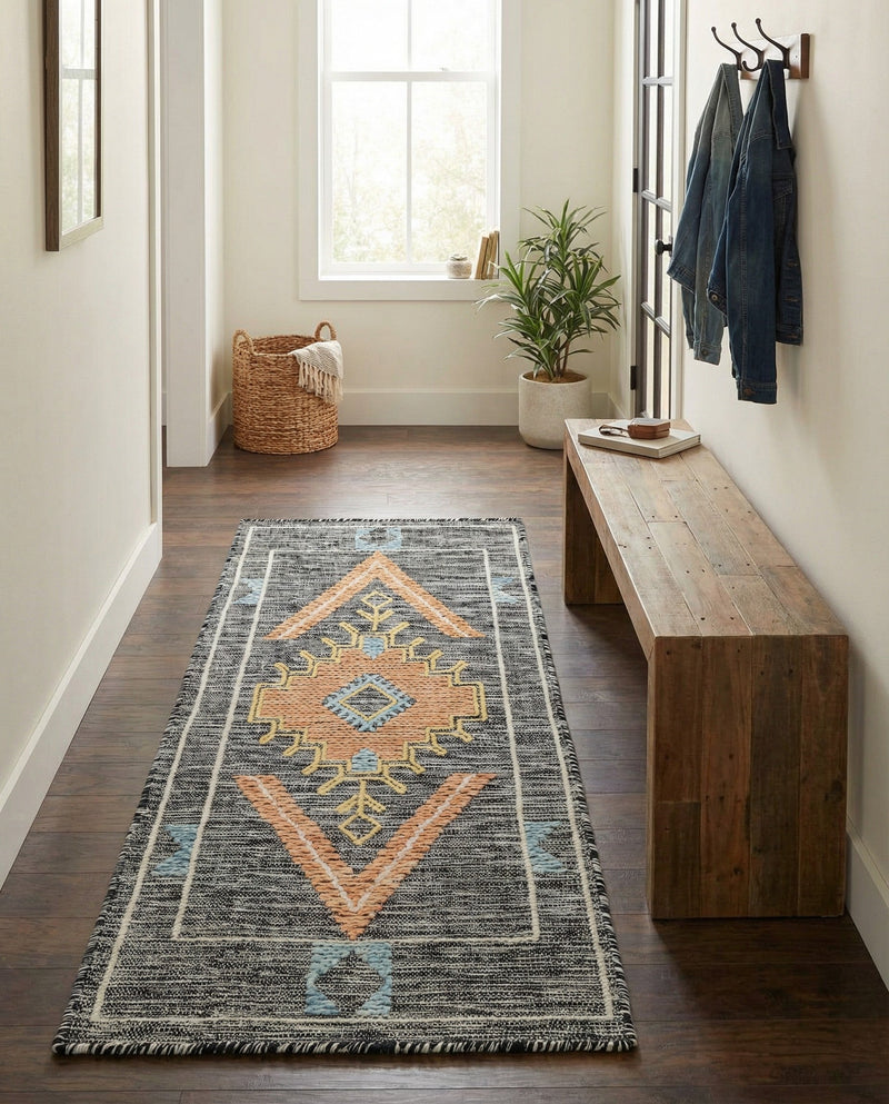 Caspian Wool Collection Area Rug - Ephesus Runner Charcoal Gray  lifestyle 44