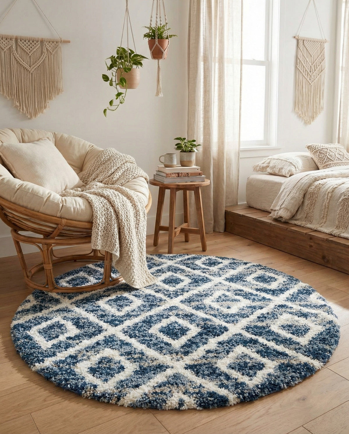 Cozy Cove Shag Collection Area Rug -  Dunes Round Blue  lifestyle 165