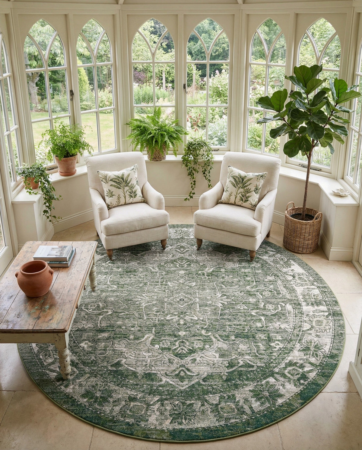 Savannah Soiree Collection Area Rug -  Everglade (Green) Round Green  lifestyle 85