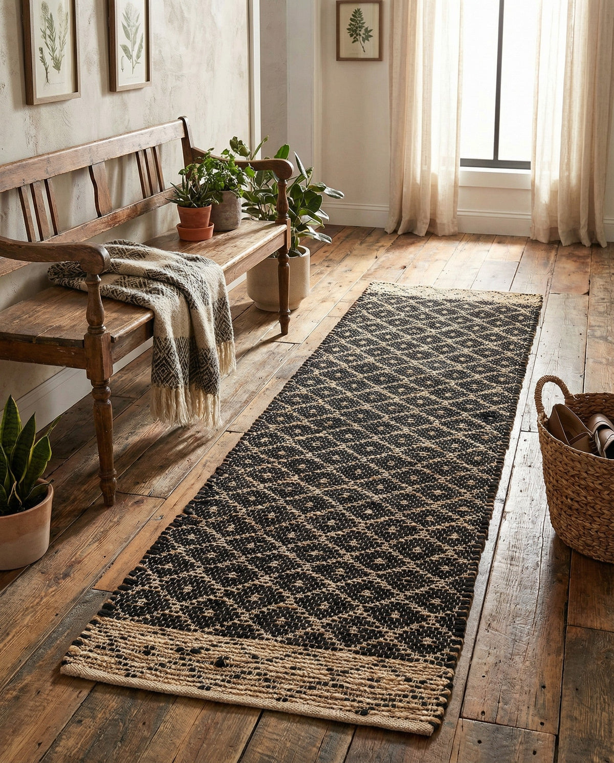Tulum Trellis Collection Area Rug - Shoreline Runner Black  lifestyle 144