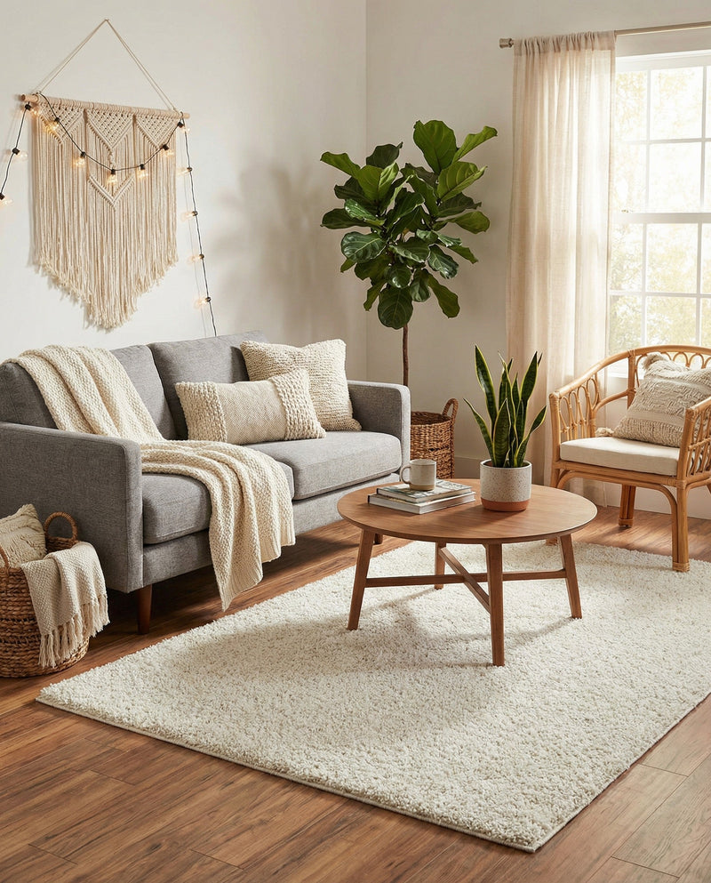 Cozy Comfort Shag Collection Area Rug - Haven (White) Rectangle White  lifestyle 25