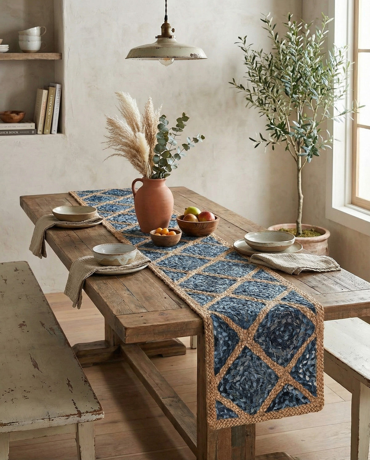 Woven Seaside Jute Collection Area Rug - Marina Table Runner Blue  lifestyle 127