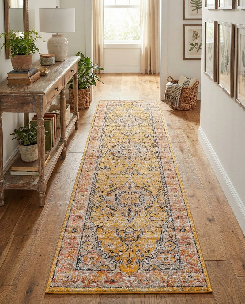 Seville Stripes Collection Area Rug - Cadiz (Yellow) Runner Yellow  lifestyle 66