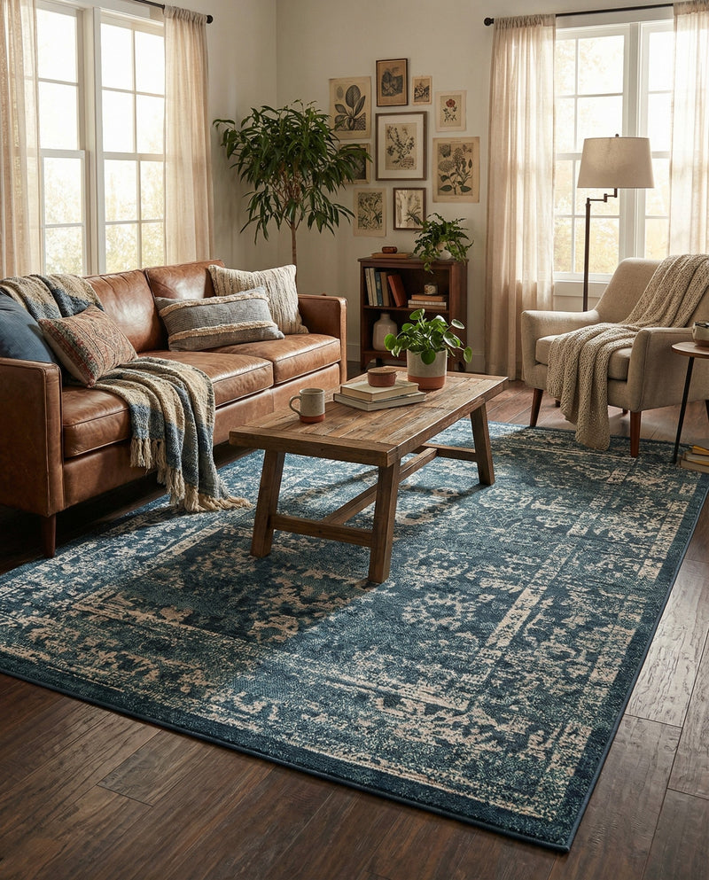 Savannah Elegance Collection Area Rug - Magnolia Rectangle Navy Blue  lifestyle 23