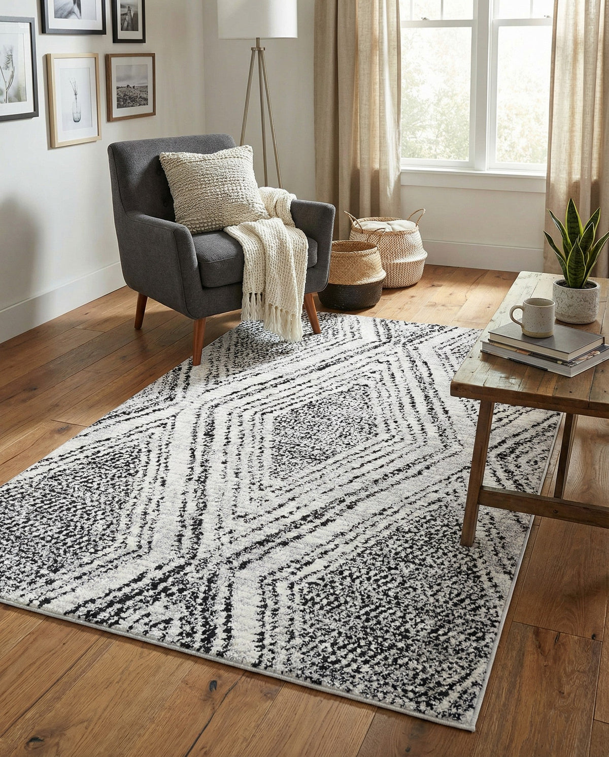 Marrakech Mosaic Collection Area Rug -  Medina Rectangle Black and White  lifestyle 8