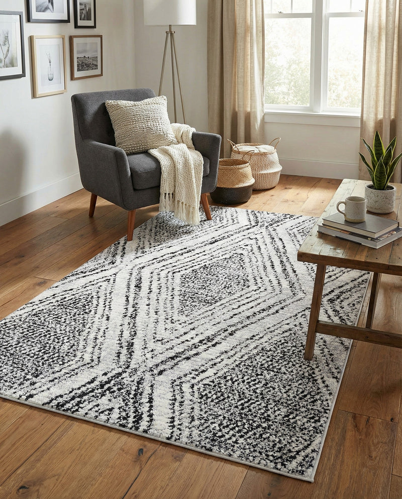 Marrakech Mosaic Collection Area Rug -  Medina Rectangle Black and White  lifestyle 8