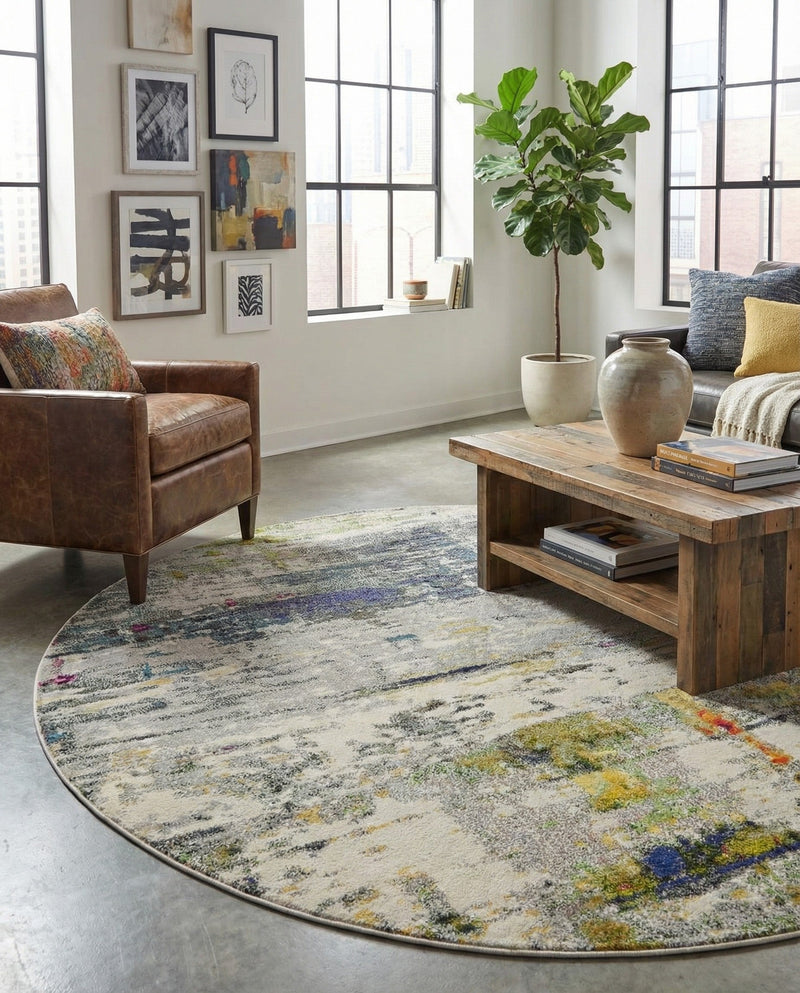 Chromatic Oasis Collection Area Rug -  Prism Round Gray  lifestyle 50