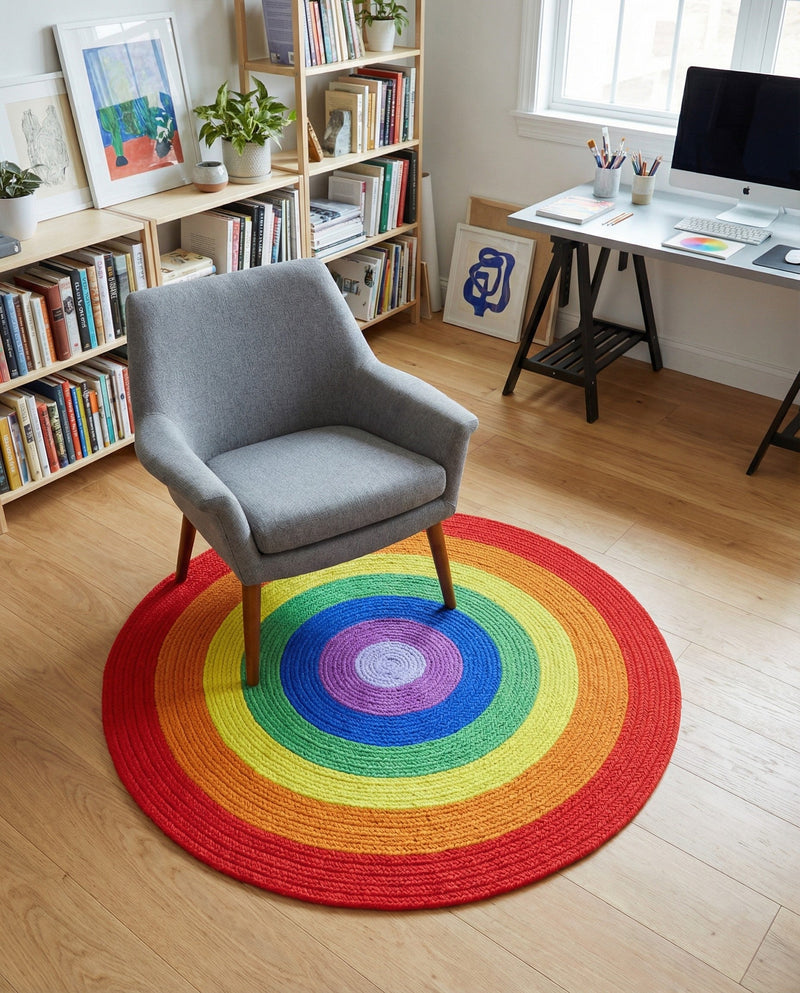 Sunset Isle Wool Braids Collection Area Rug - Paradise Round Multi  lifestyle 62