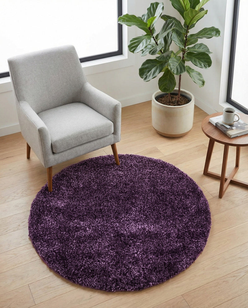 Solid Shag Seaside Collection Area Rug - Azure Cove (Violet) Round Violet  lifestyle 33